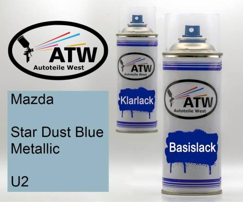 Mazda, Star Dust Blue Metallic, U2: 400ml Sprühdose + 400ml Klarlack - Set, von ATW Autoteile West.